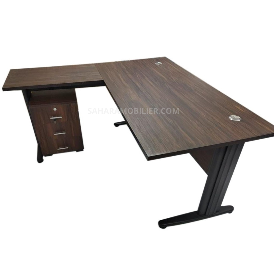 bureau avec retour sur piètements en métal  caisson fixe sur retour